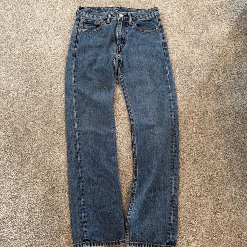 Levis 505 Regular Fit Straight Leg Medium Wash Blue Denim Jeans Mens 29x32 - Picture 3 of 5